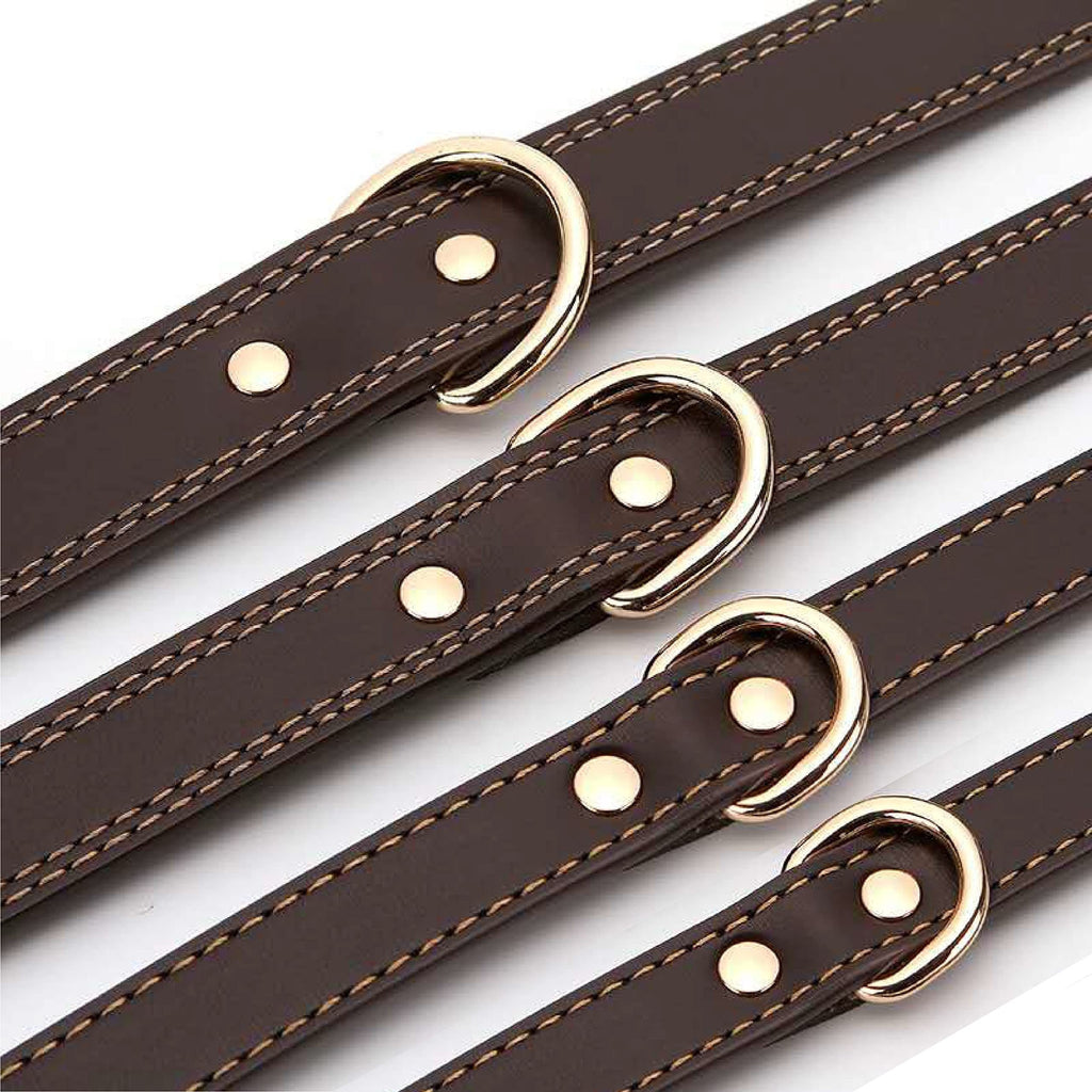 Personalized Dog Collar with Engraved Nameplate, Coffee Brown Synthetic Leather Adjustable Buckle Collar in S, M and L for Everyday Pet Identification