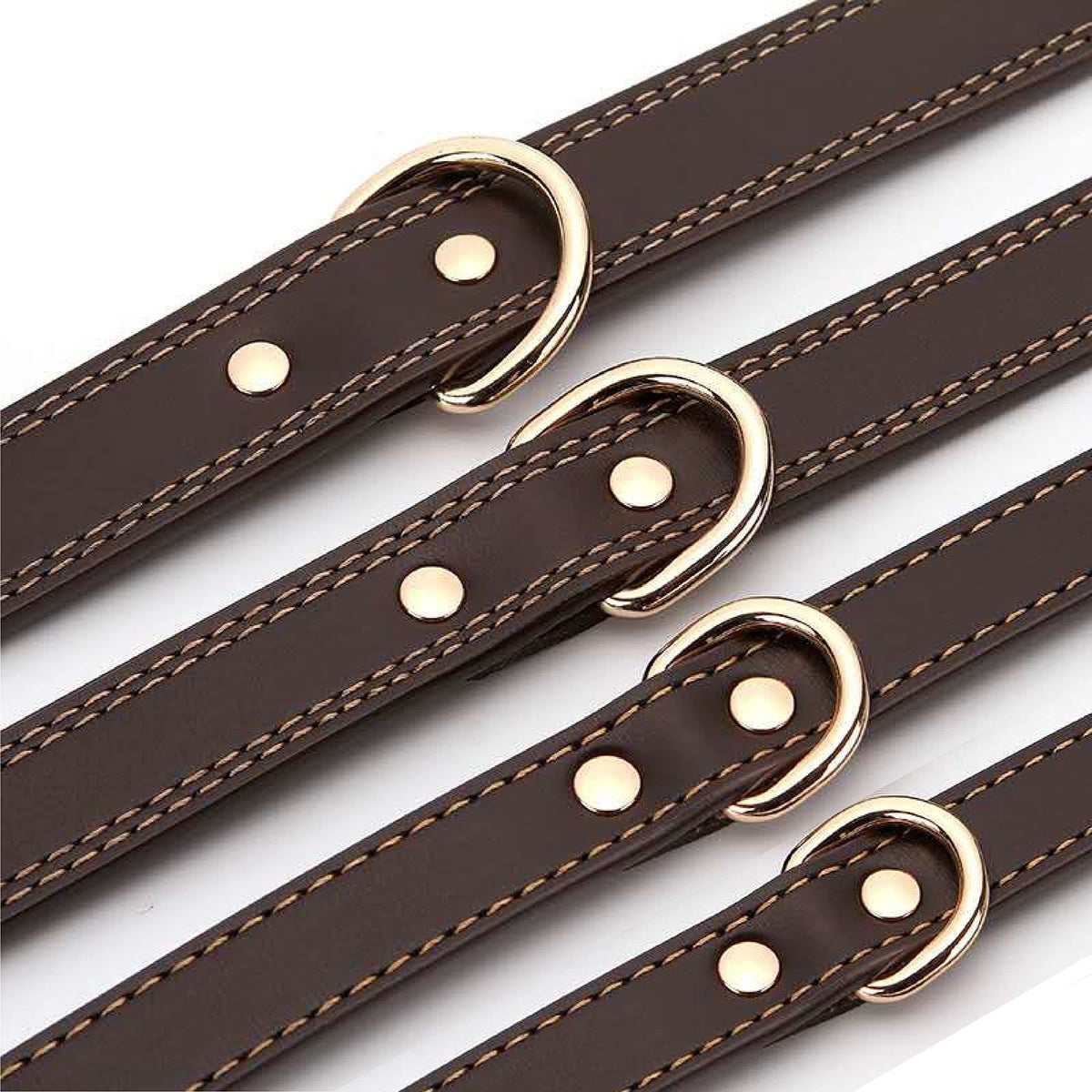 Personalized Dog Collar with Engraved Nameplate, Coffee Brown Synthetic Leather Adjustable Buckle Collar in S, M and L for Everyday Pet Identification