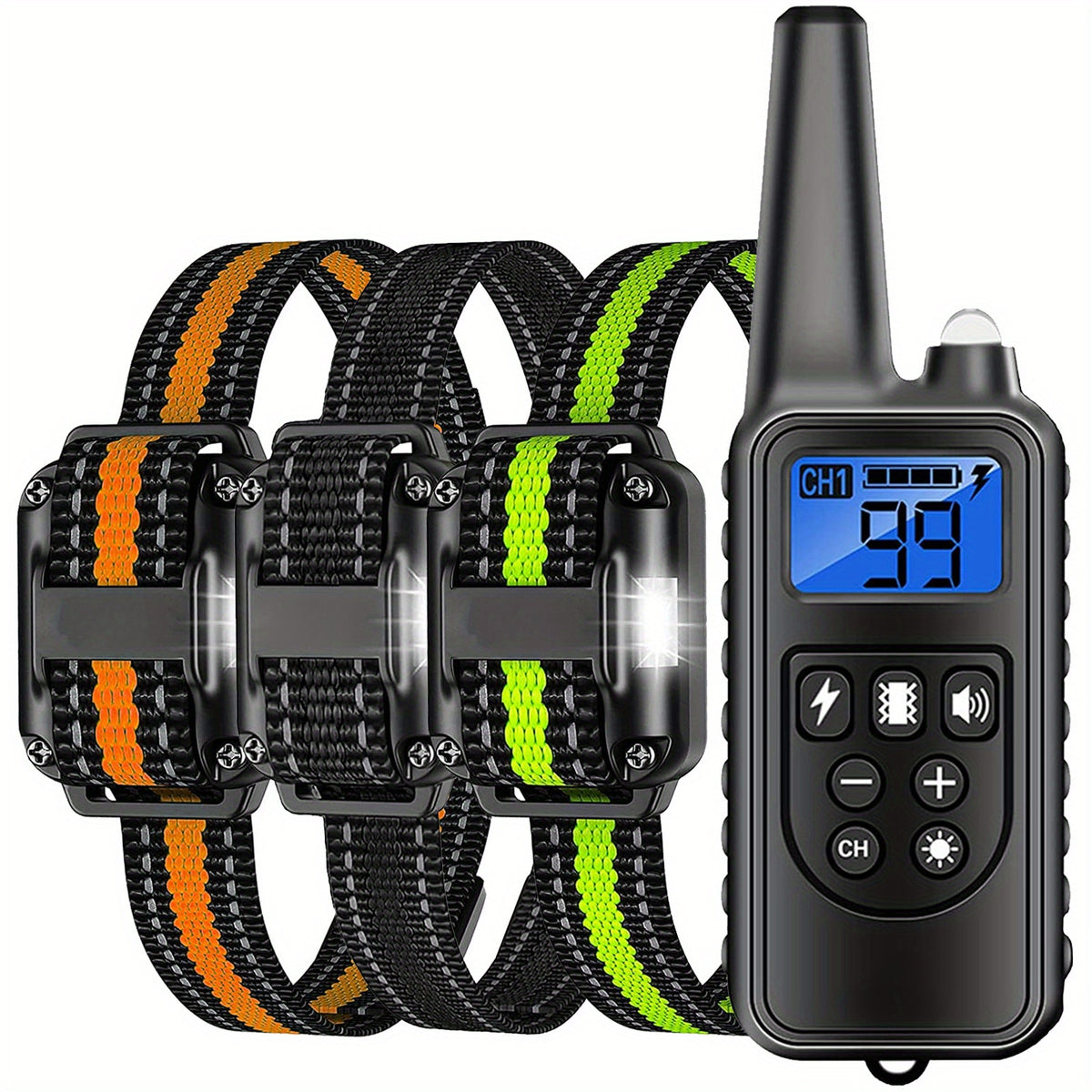 Dog Training Collar Set for 2 or 3 Dogs, Black USB Rechargeable Remote with LED Light, Beep, Vibration and Static Modes for Supervised Sessions