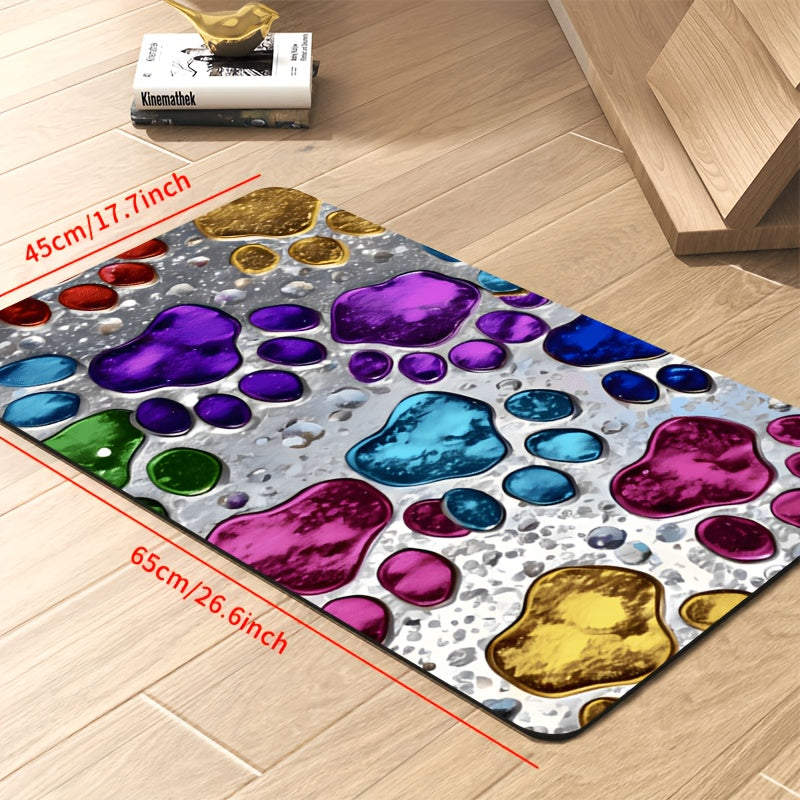 Absorbent Pet Feeding Mat with Colorful Paw Pattern, Quick-Drying Non-Slip Food and Water Bowl Pad for Dogs, Cats and Multi-Pet Homes