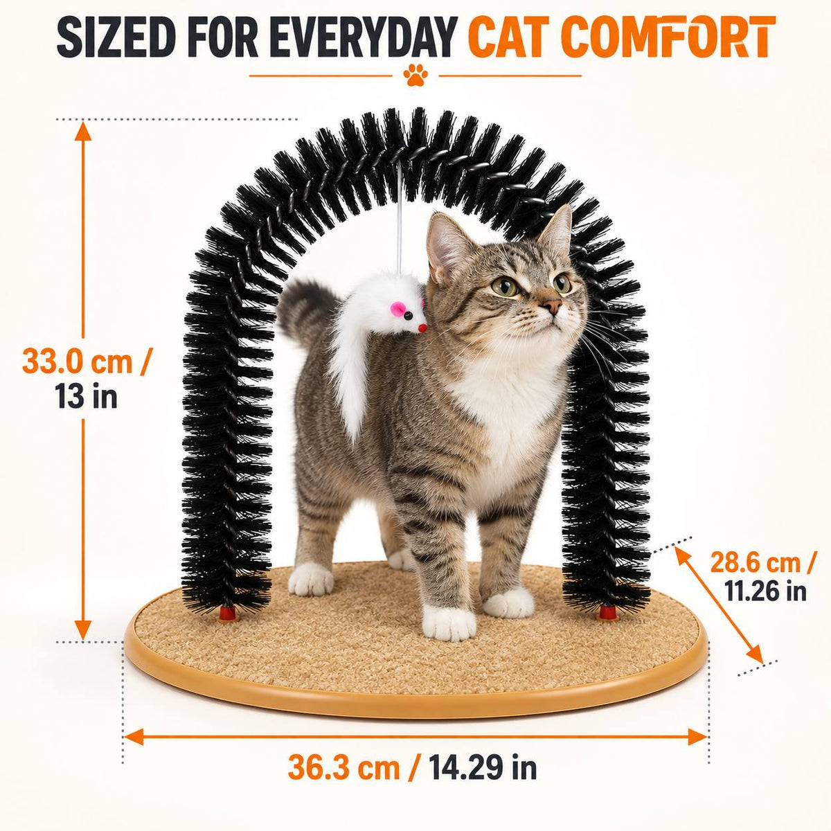 Cat Self Grooming Arch 3-in-1 Activity Station for Rubbing, Scratching and Play, Everyday Cat Enrichment Spot for Home Grooming Routines