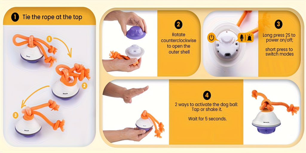 Automatic Rolling Dog Ball with Voice Recording and Rope, Interactive Moving Puppy Toy for Small and Medium Dogs, Supervised Chase Play