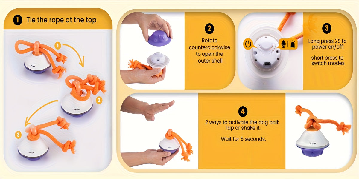 Automatic Rolling Dog Ball with Voice Recording and Rope, Interactive Moving Puppy Toy for Small and Medium Dogs, Supervised Chase Play