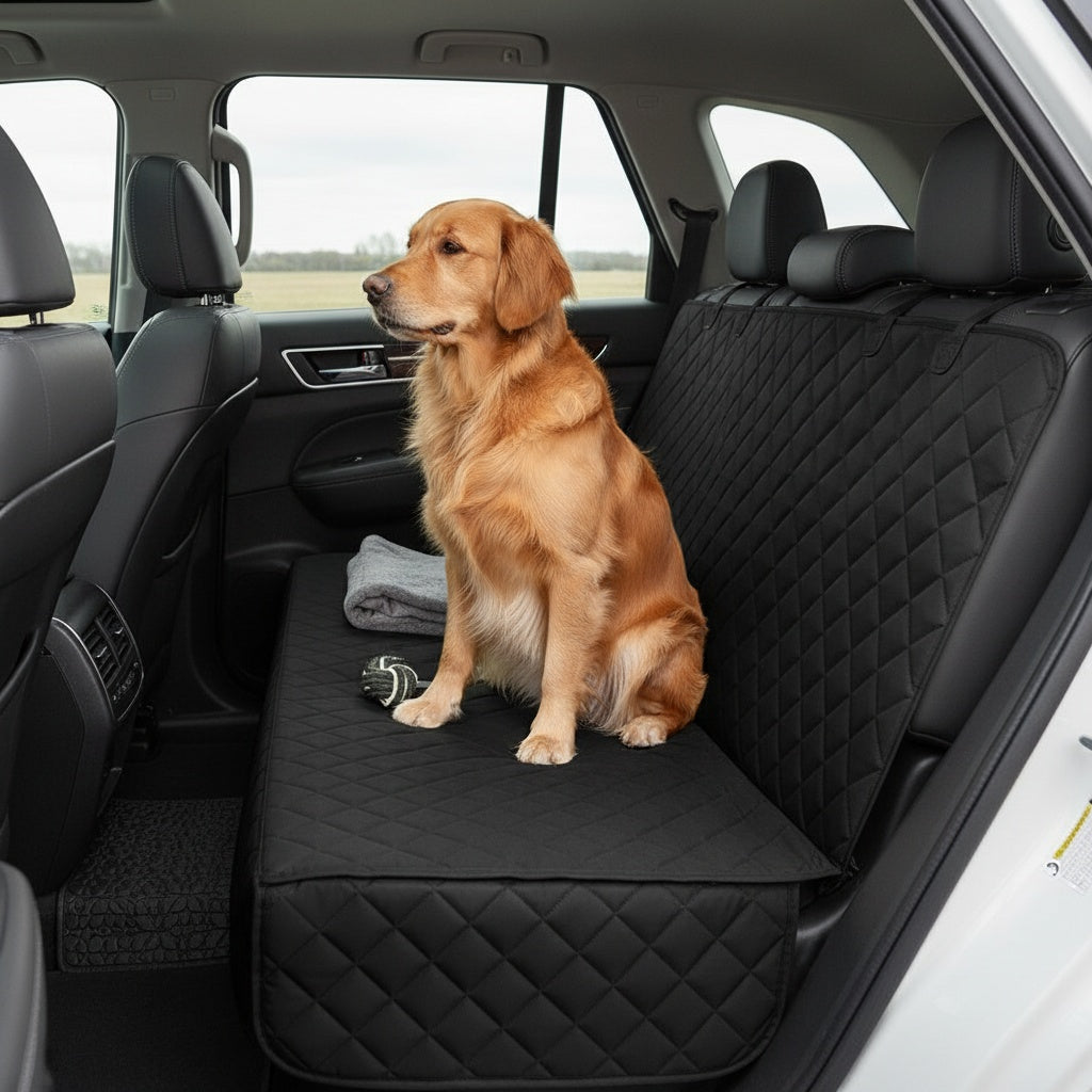 Rear Seat Cover for Dogs, Anti-Slip Dog Car Seat Protector in Black with Black or Orange Edge for Everyday Drives and Pet Travel