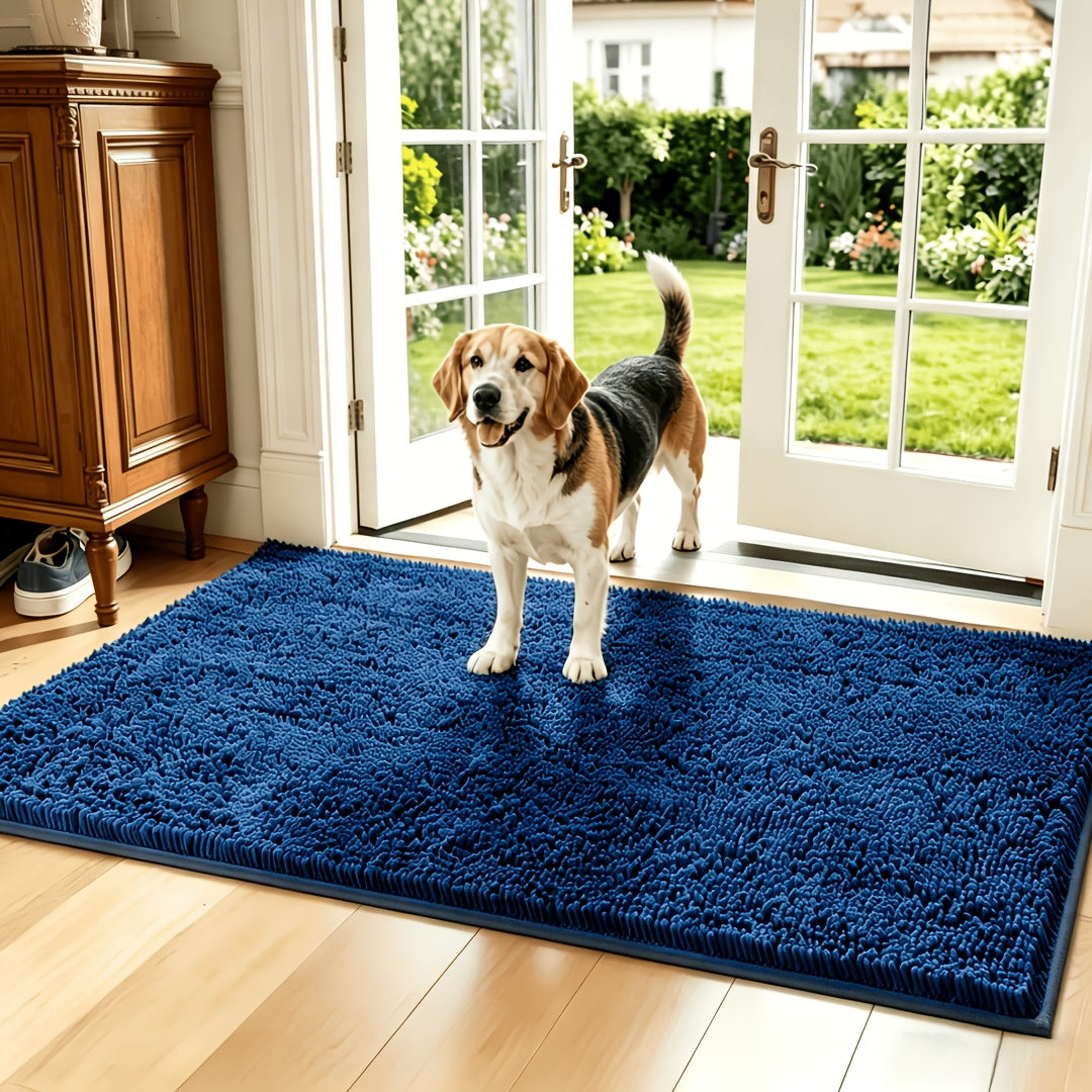 Absorbent Dog Door Mat for Muddy Paws, Machine Washable Pet Entryway Rug with Rubber Backing, Three Sizes and 12 Colors for Cat and Dog Homes