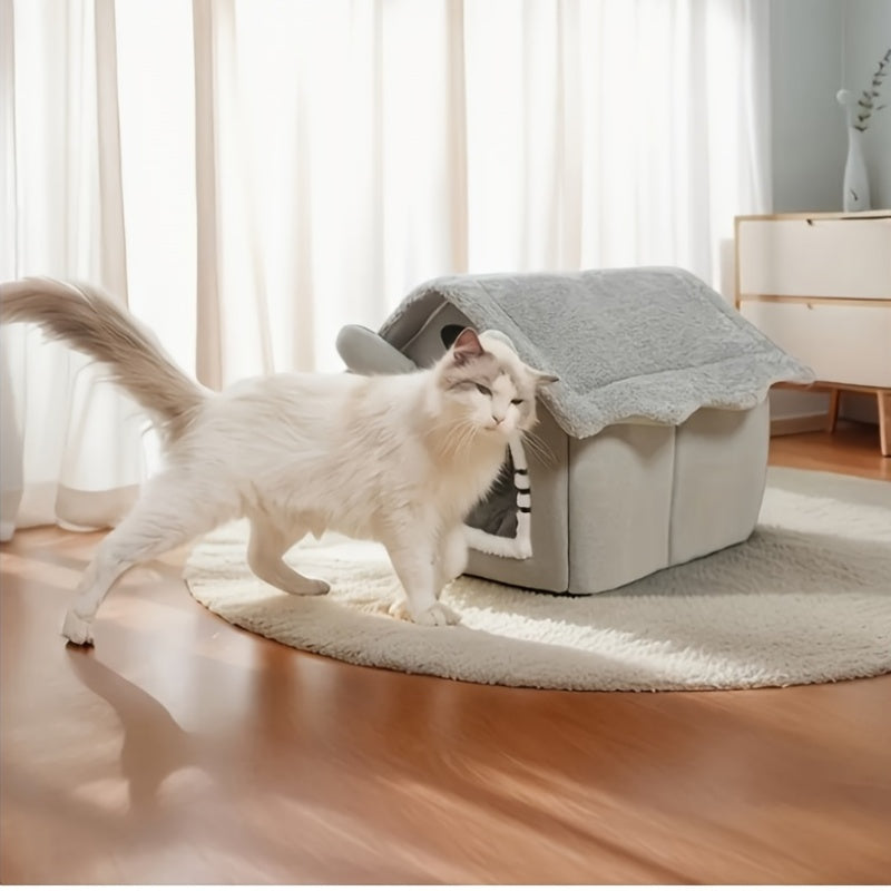 Cat Cave House with Detachable Washable Design, Soft Polyester Winter Pet Bed for Cats and Dogs, L Size 19.29 x 15.35 x 18.11 Inches