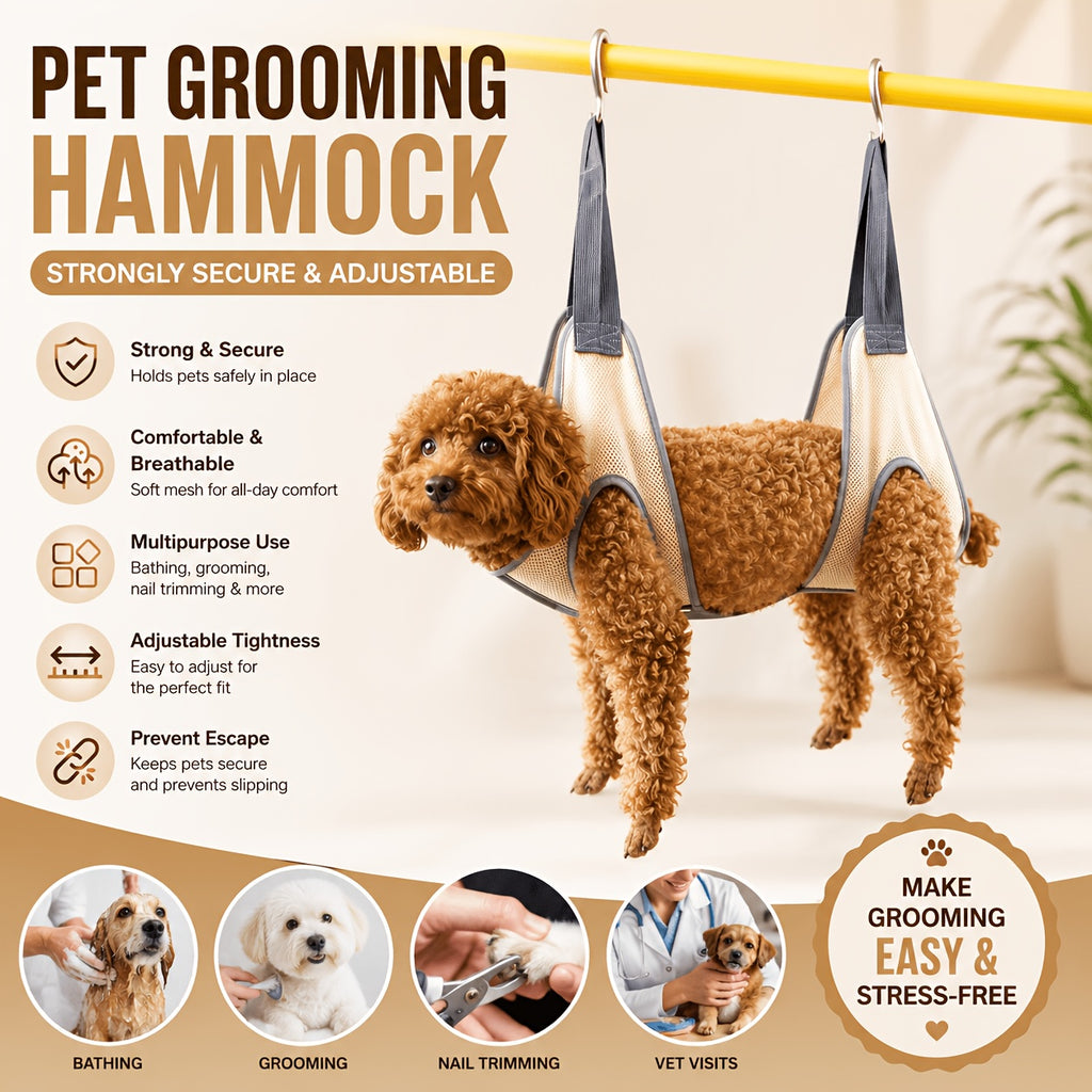 Cat Grooming Hammock with 4 S-Hooks and Fixed Straps, Breathable Mesh Nail Trimming Support for Cats and Small Dogs in Grey or Pink