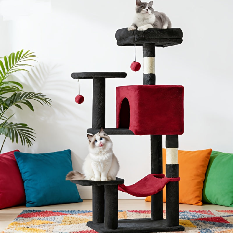 Cat Tree 44 Inch with Extended Platform, Indoor Cat Tower with Condo Hideaway, Hammock and Natural Sisal Scratching Posts in Five Colors