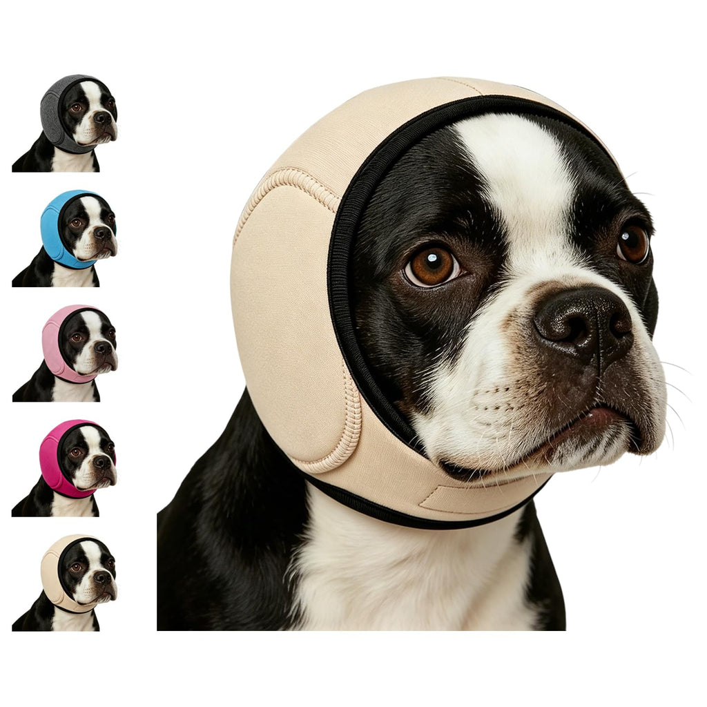 Dog Ear Wrap Grooming Hood, Adjustable Soft Ear Cover with Hook-and-Loop Closure for Supervised Bath-Time and Grooming Routines, Three Sizes and Five Colors
