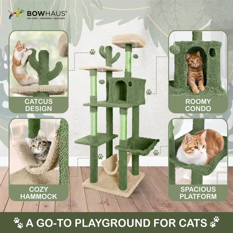 Cactus Cat Tower with Widened Perch and Scratching Posts, Multi-Level Indoor Cat Furniture in 37, 40, 58 or 70 Inch Size Options for Play and Rest