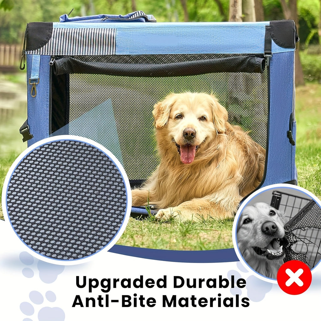 Soft Collapsible Dog Crate 26 or 30 Inch, Portable 3-Door Travel Pet Crate with Mesh Windows and Storage Bag for Indoor and Outdoor Use