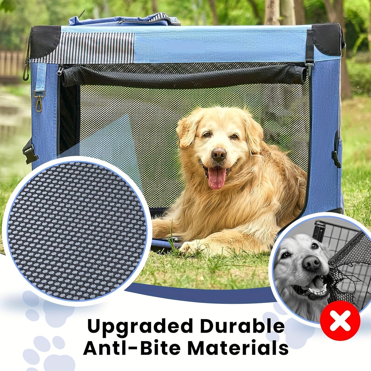 Soft Collapsible Dog Crate 26 or 30 Inch, Portable 3-Door Travel Pet Crate with Mesh Windows and Storage Bag for Indoor and Outdoor Use