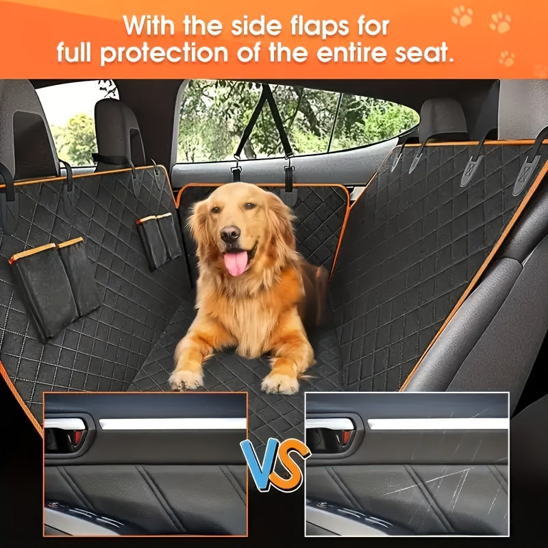 Dog Car Hammock with 4 Storage Pockets, 600D Rear Seat Cover with Side Flaps and Headrest Straps for Pet Travel in Cars, Trucks and SUVs