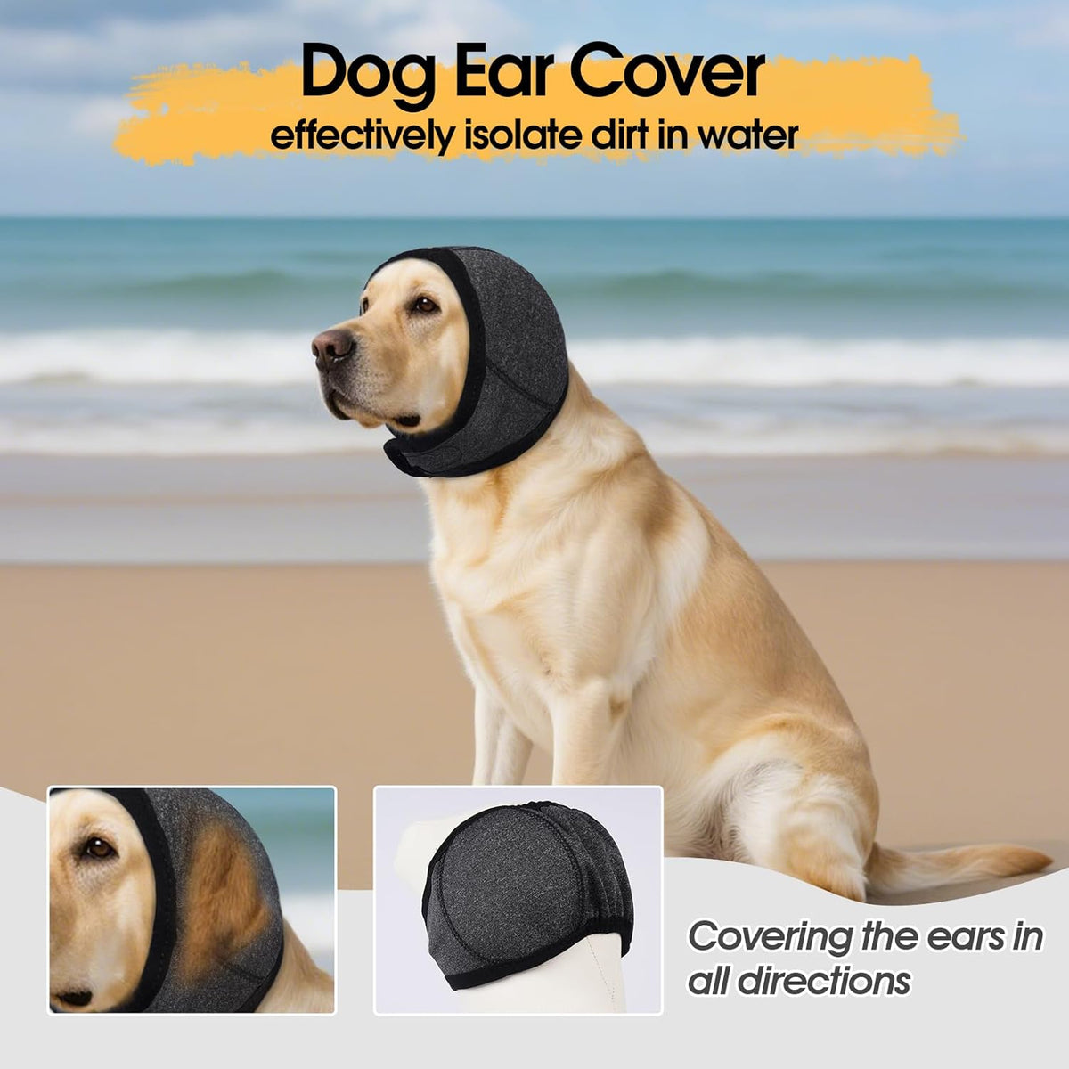 Dog Ear Cover Head Wrap with Adjustable Closure, Soft Hood for Supervised Grooming, Bath-Time Routines and Travel, S M L in Four Colors