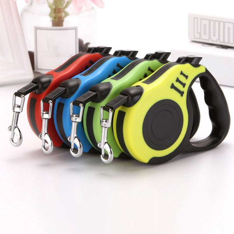 10ft Retractable Dog Leash with Ergonomic Handle, Nylon Walking Lead with Colorful Bone Design and 4 Bells for Small and Medium Dogs