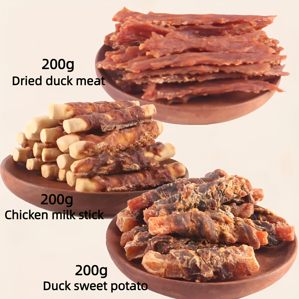 Dog Treat Gift Set with Duck, Chicken, Milk and Sweet Potato, Grain-Free Snack Assortment for Supervised Training Rewards and Everyday Treat Time