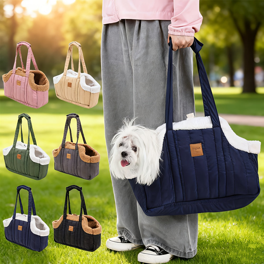 Pet Carrier Handbag with Snap Closure, Open-Top Winter Carrying Bag for Cool-Weather Outings in Green, Beige or Grey by Goodie Pet