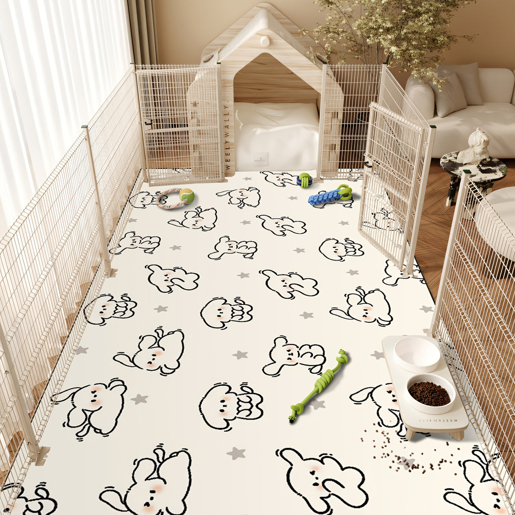 Dog Crate Mat with Puppy and Star Pattern, Washable Non-Slip PVC Pet Floor Mat with Slow-Rebound Cushioning for All-Season Indoor Comfort
