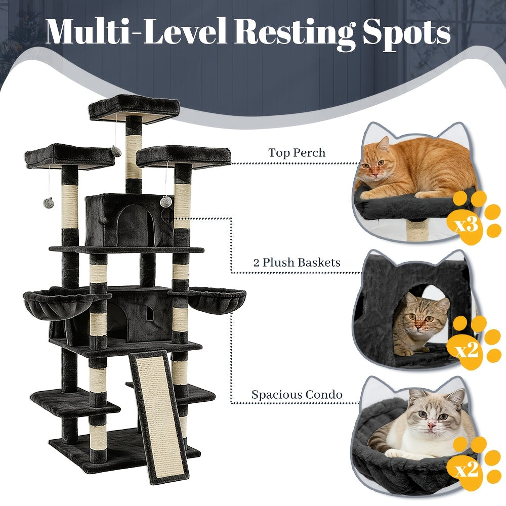 Cat Tree with Condo Retreat and Hammock, Multi-Level Indoor Cat Tower with Sisal Scratching Posts, Climbing Platforms and 44 Inch Model Options