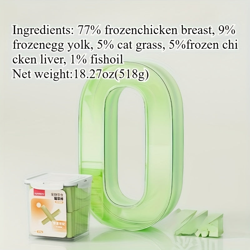 Cat Grass Sticks Freeze-Dried Chicken Dental Chew Treats, 518g Bucket About 105 Sticks for Teeth Cleaning and Hairball Care, Crunchy Snacks for Indoor Cats