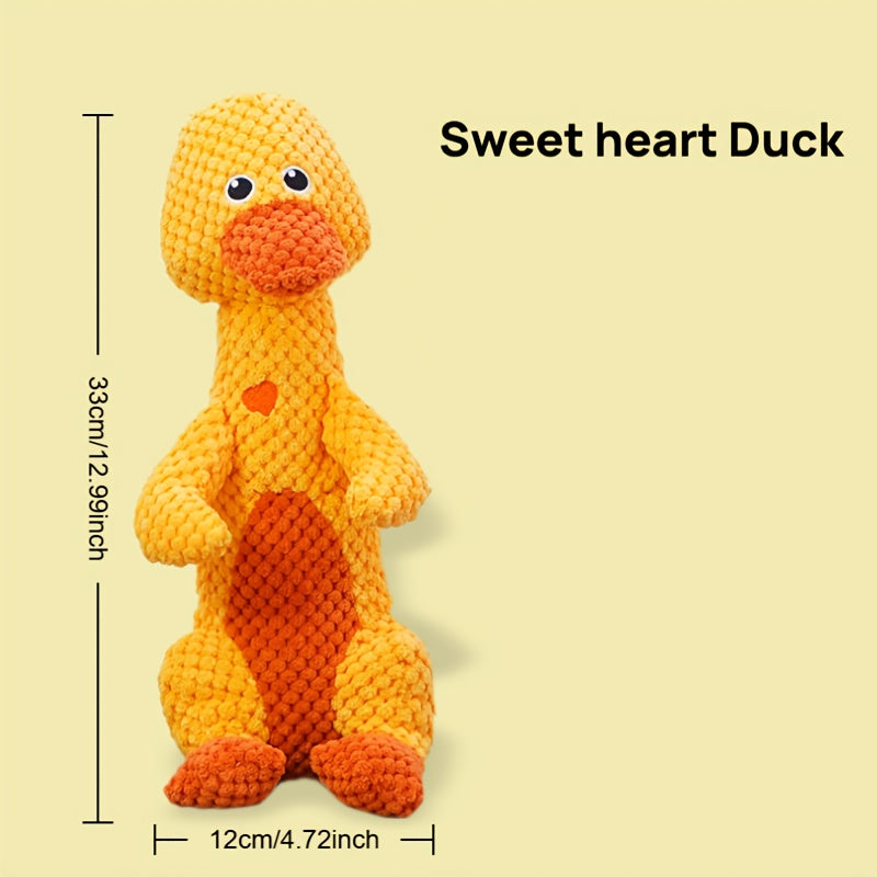 Squeaky Dog Toy with Plush Animal Design for Interactive Tug and Supervised Play, Sweet Heart Duck, Deer or Frog Pet Gift Options