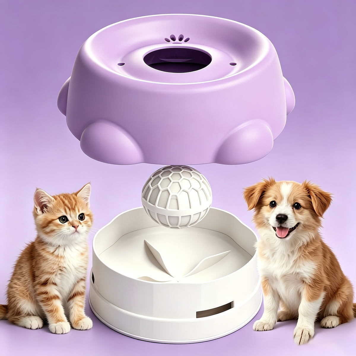 Cat Feeding Station with Food and Water Dispenser Options, Colorful Pet Feeder or Rolling Ball Slow Feeder Bowl for Everyday Indoor Meals