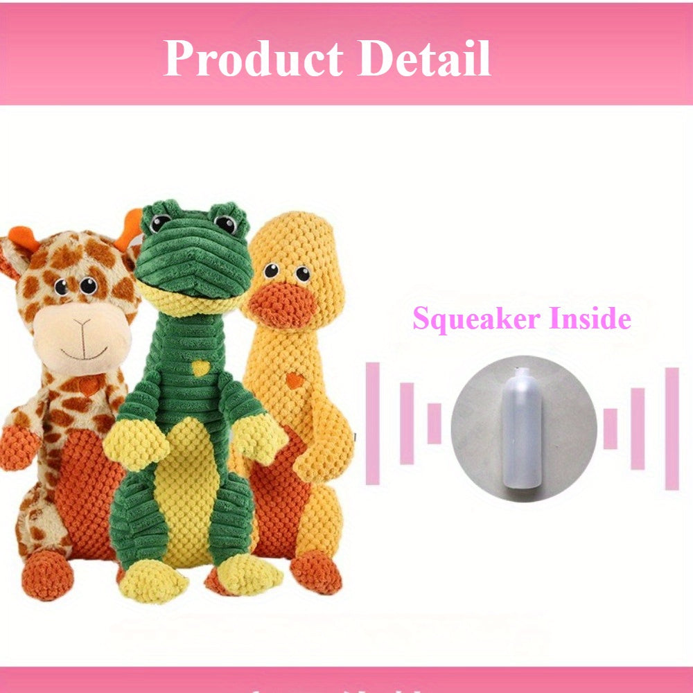 Squeaky Dog Toy with Plush Animal Design for Interactive Tug and Supervised Play, Sweet Heart Duck, Deer or Frog Pet Gift Options
