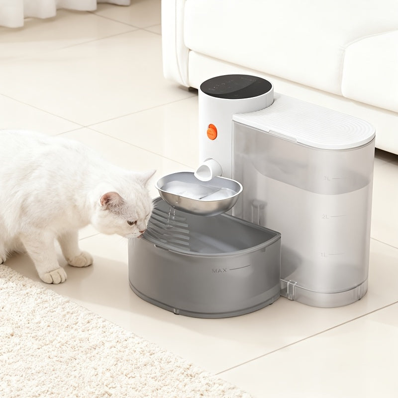 Rechargeable Cat Water Dispenser with Automatic Tilt Water Changes, Separate Clean and Waste Tanks, White Pet Drinking Station for Multi-Cat Homes