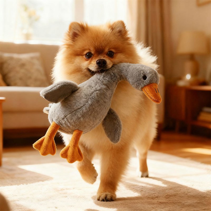 Plush Goose Dog Toy with Embroidered Eyes, 50 cm Soft Washable Pet Companion for Gentle Indoor Play, Multicolor, White or Gray