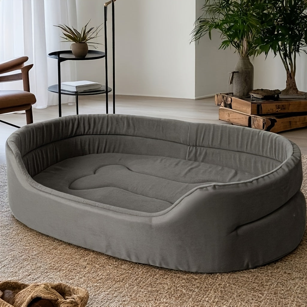 Washable Bolster Dog Bed with Bone Stitching, Soft Raised-Side Pet Nest for Dogs and Cats in Grey or Green with Five Size Options for Indoor Rest