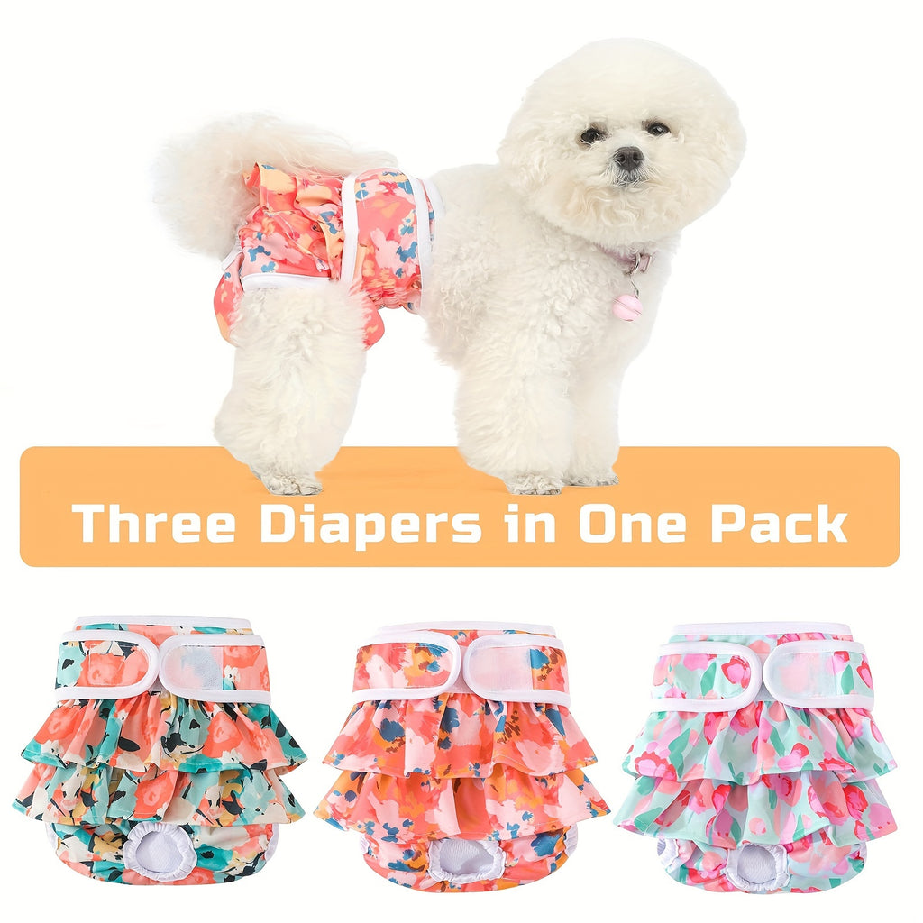 Washable Dog Diapers for Female Dogs, 3-Pack Reusable Sanitary Panties for Heat Cycles, Indoor Accident Management and Puppy Training, XS to L
