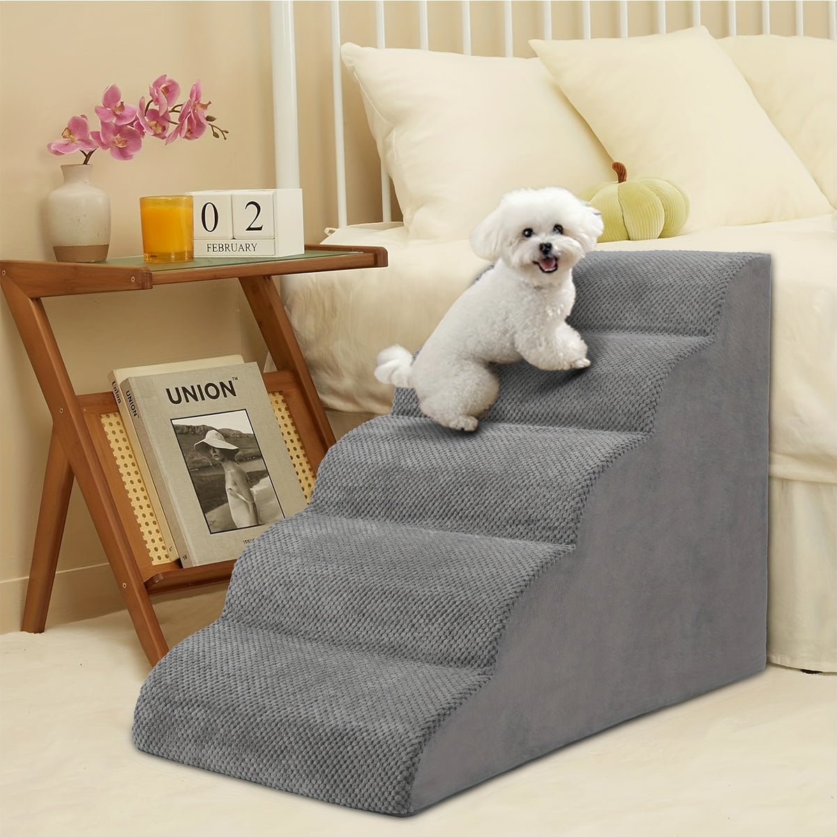 5-Step Dog Stairs with Washable Slipcover, High-Density Foam Pet Steps with Non-Slip Base for Small Dogs and Cats, Bed and Couch Access in Six Colors