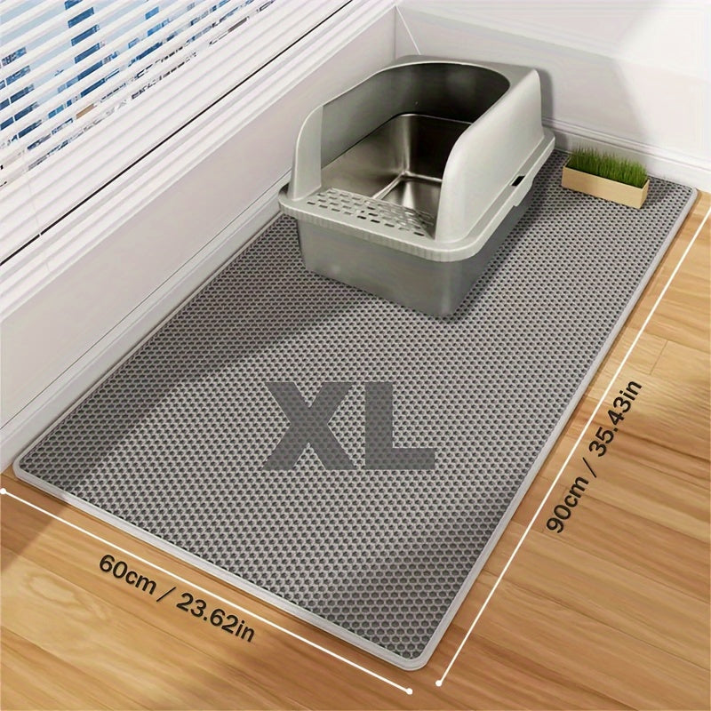 XXL Cat Litter Mat 47.2 x 27.6 Inches, Grey Double Layer EVA Litter Catcher with Non-Slip Design, Washable Scatter Control for Indoor Litter Box Areas