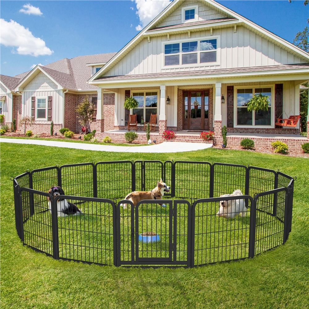 Steel Dog Playpen with Door and Tool-Free Setup, Metal Pet Exercise Fence in 24, 32 or 40 Inch Size Options for Indoor Use, Outdoor Yards and RV Camping