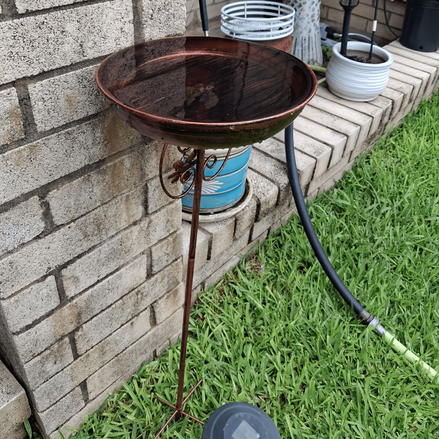Bronze Metal Bird Bath with Flower and Butterfly Accents, Five-Prong Ground Stake Garden Basin with Single Layer and Set Options for Outdoor Yard Decor