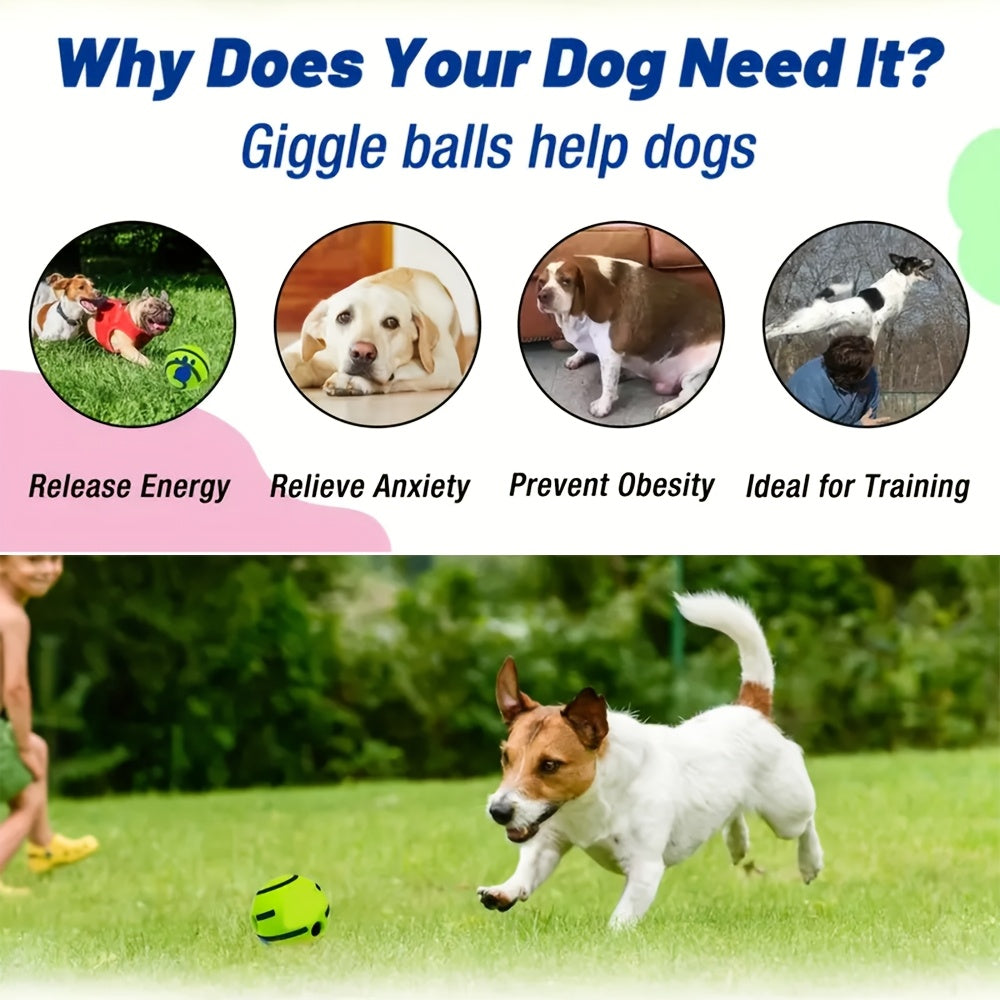 Dog Sound Ball 5.51 Inch in Green, Battery-Free Interactive Giggle Toy for Supervised Rolling, Chasing and Indoor or Outdoor Play Sessions