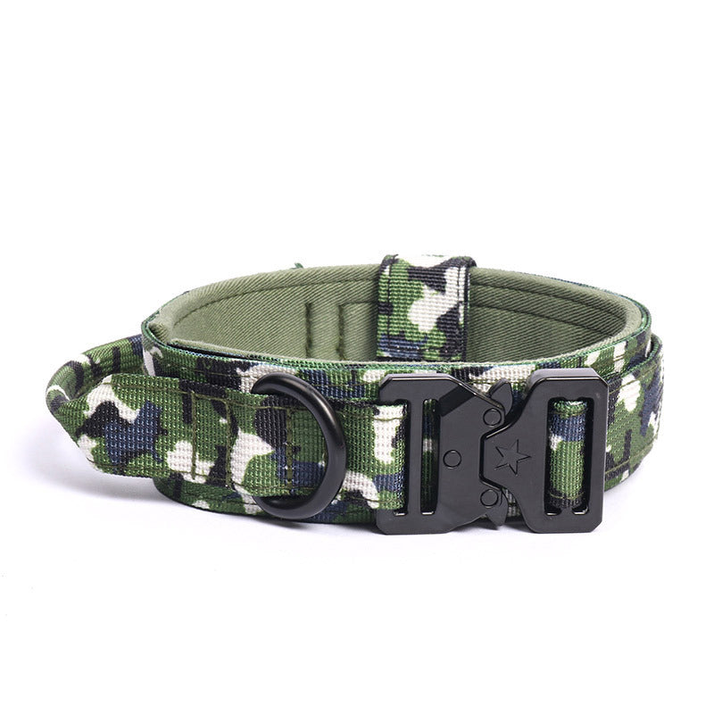 Wide Tactical Dog Collar 1.8 Inch with Control Handle, Quick-Release Metal Buckle and D-Ring, Nylon Walking and Training Collar for Medium and Large Dogs