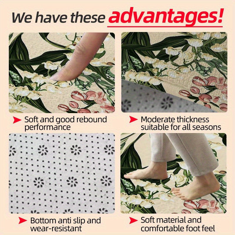 Reusable Puppy Pee Pad 24 x 36 Inches, Washable Lily of the Valley Floral Pet Mat with Non-Slip Backing for Dog Training and Cat Feeding Areas