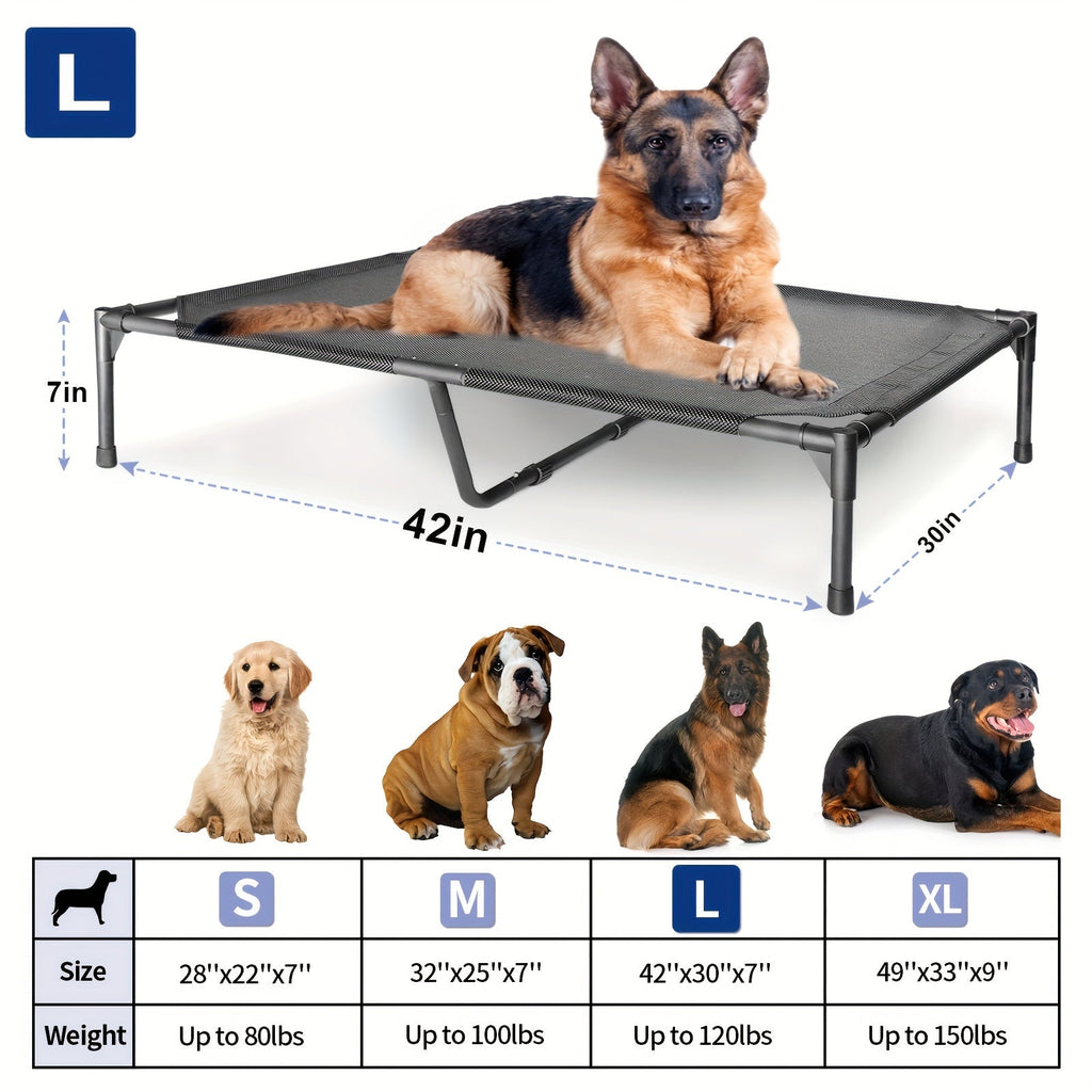 Elevated Dog Bed for Large Dogs, Cooling Outdoor Dog Cot with Breathable Mesh, Tool-Free Assembly Washable Raised Pet Bed with Anti-Slip Feet for Indoor and Outdoor Use, Portable Camping Cot for Summer