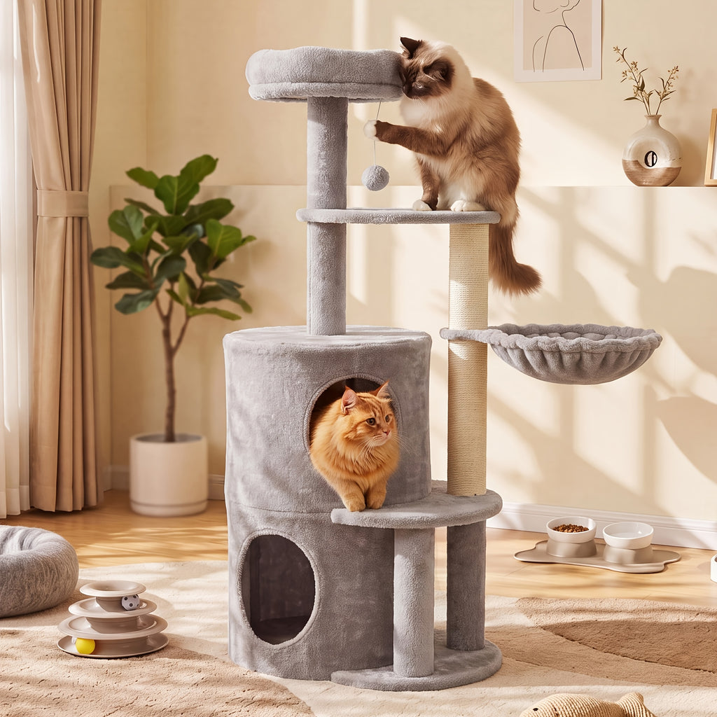 Cat Tree with Condo Retreat and Hammock, Multi-Level Indoor Cat Tower with Sisal Scratching Posts, Climbing Platforms and 44 Inch Model Options
