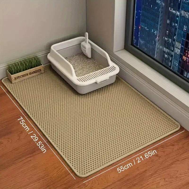 XXL Cat Litter Mat 47.2 x 27.6 Inches, Grey Double Layer EVA Litter Catcher with Non-Slip Design, Washable Scatter Control for Indoor Litter Box Areas