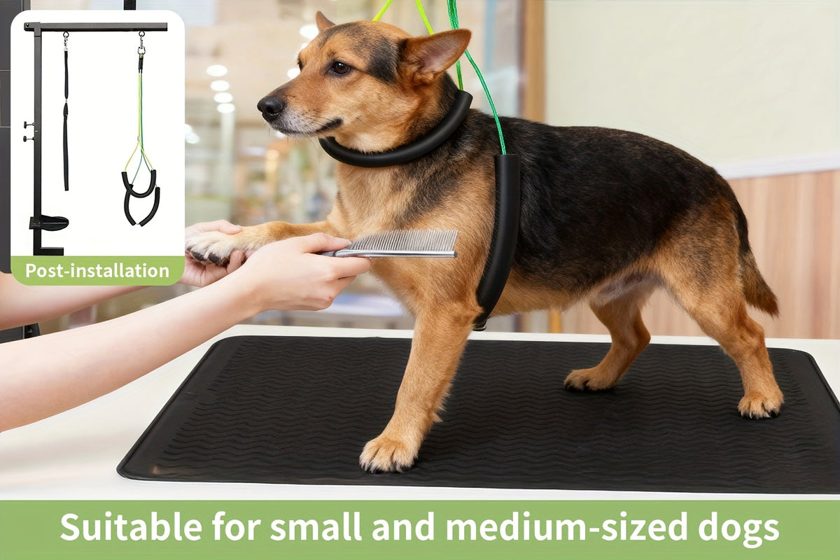 Dog Grooming Table Arm, Black Foldable Pet Grooming Stand with Adjustable Table Clamp and Restraint Loops for Small and Medium Dogs, Table Not Included