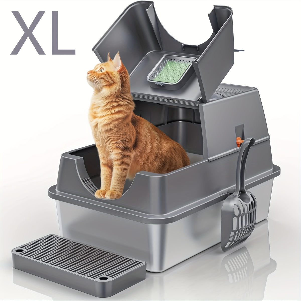 Flip-Top Stainless Steel Litter Box, XL High-Sided Metal Cat Tray with Enclosed and Upgraded Model Options for Indoor Cats and Multi-Cat Home Routines
