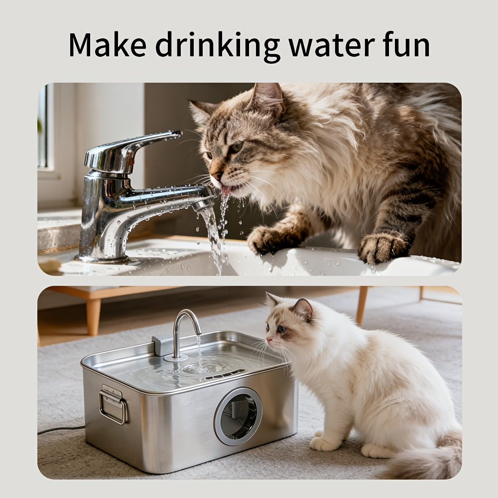 Stainless Steel Dog Water Fountain 12L 3.2 Gal for Large Dogs and Multi-Pet Homes, Ultra Quiet Pet Water Dispenser with Water Level Window, Dry Burn Protection and Red Blue Indicator Lights, Easy to Clean, Without Battery