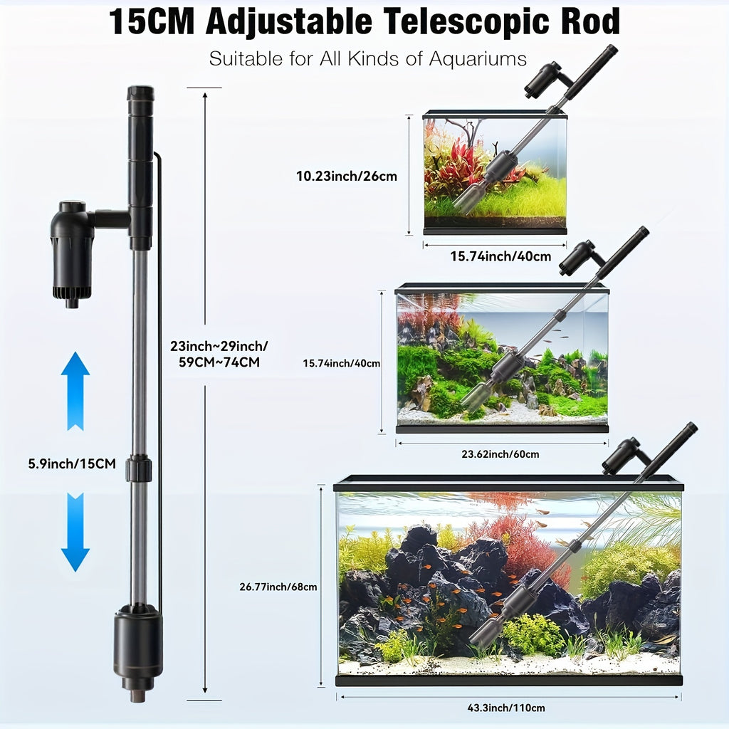 Electric Aquarium Gravel Vacuum Cleaner, 18W 6-in-1 Fish Tank Cleaning Tool with Adjustable Rod, Filter Cup and Hose for Water Changes and Substrate Care