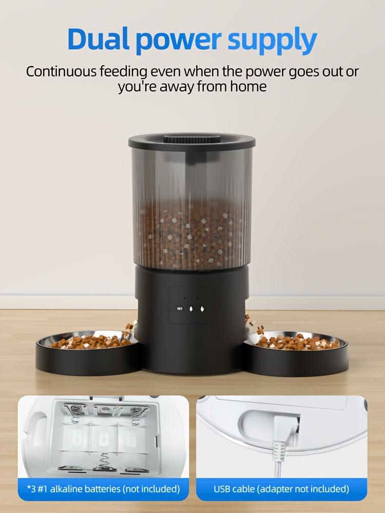 Automatic Cat Feeder for Two Cats, 4.5L WiFi App-Controlled Dry Food Dispenser with Double Bowls and Timed Feeding for Multi-Pet Homes