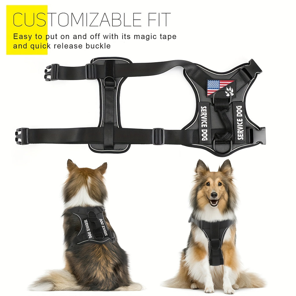 No Pull Dog Harness with 5 PCS Patches, Adjustable Dog Vest Harness and Leash Set with Dog Seat Belt, Collapsible Bowls and Poop Bag Dispenser for Training Walking Hiking