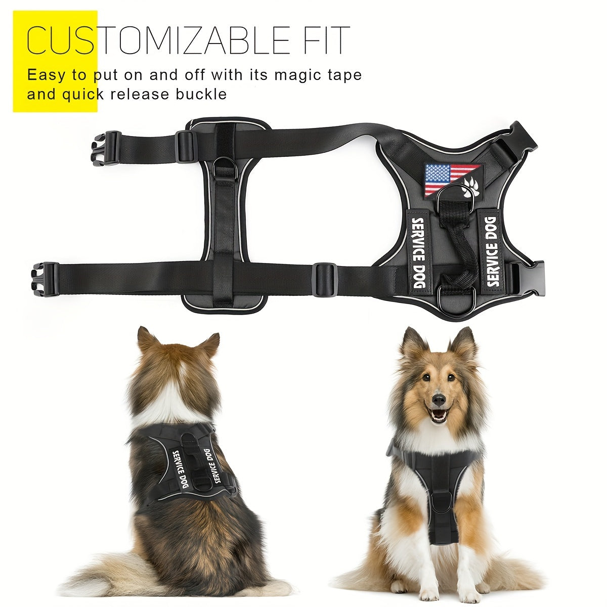 No Pull Dog Harness with 5 PCS Patches, Adjustable Dog Vest Harness and Leash Set with Dog Seat Belt, Collapsible Bowls and Poop Bag Dispenser for Training Walking Hiking