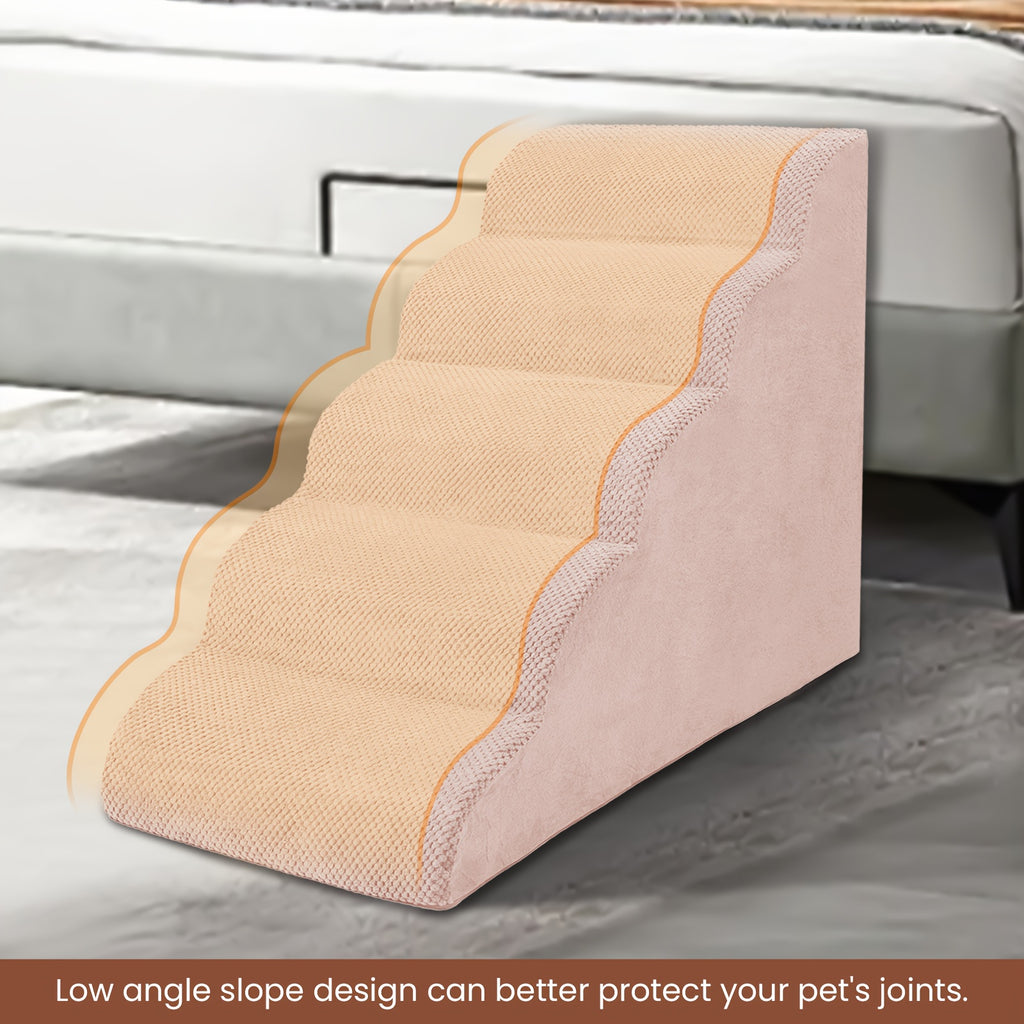 5-Step Dog Stairs with Washable Slipcover, High-Density Foam Pet Steps with Non-Slip Base for Small Dogs and Cats, Bed and Couch Access in Six Colors