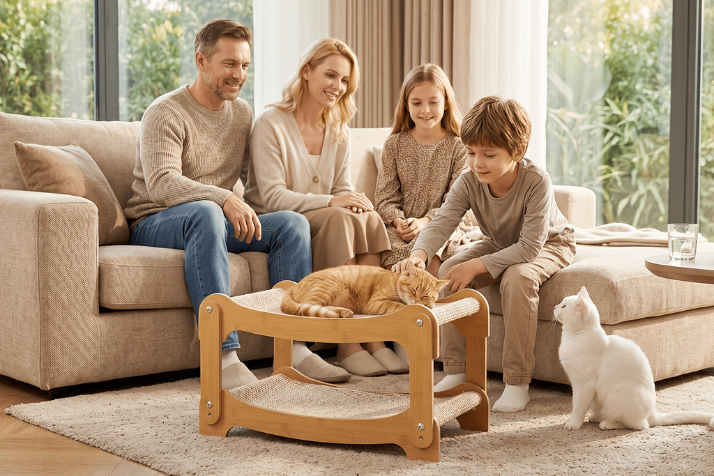 Cat Bunk Bed with Sisal Scratching Surfaces, Wooden Double-Decker Indoor Cat Lounger with Two Open Resting Levels, Large Size